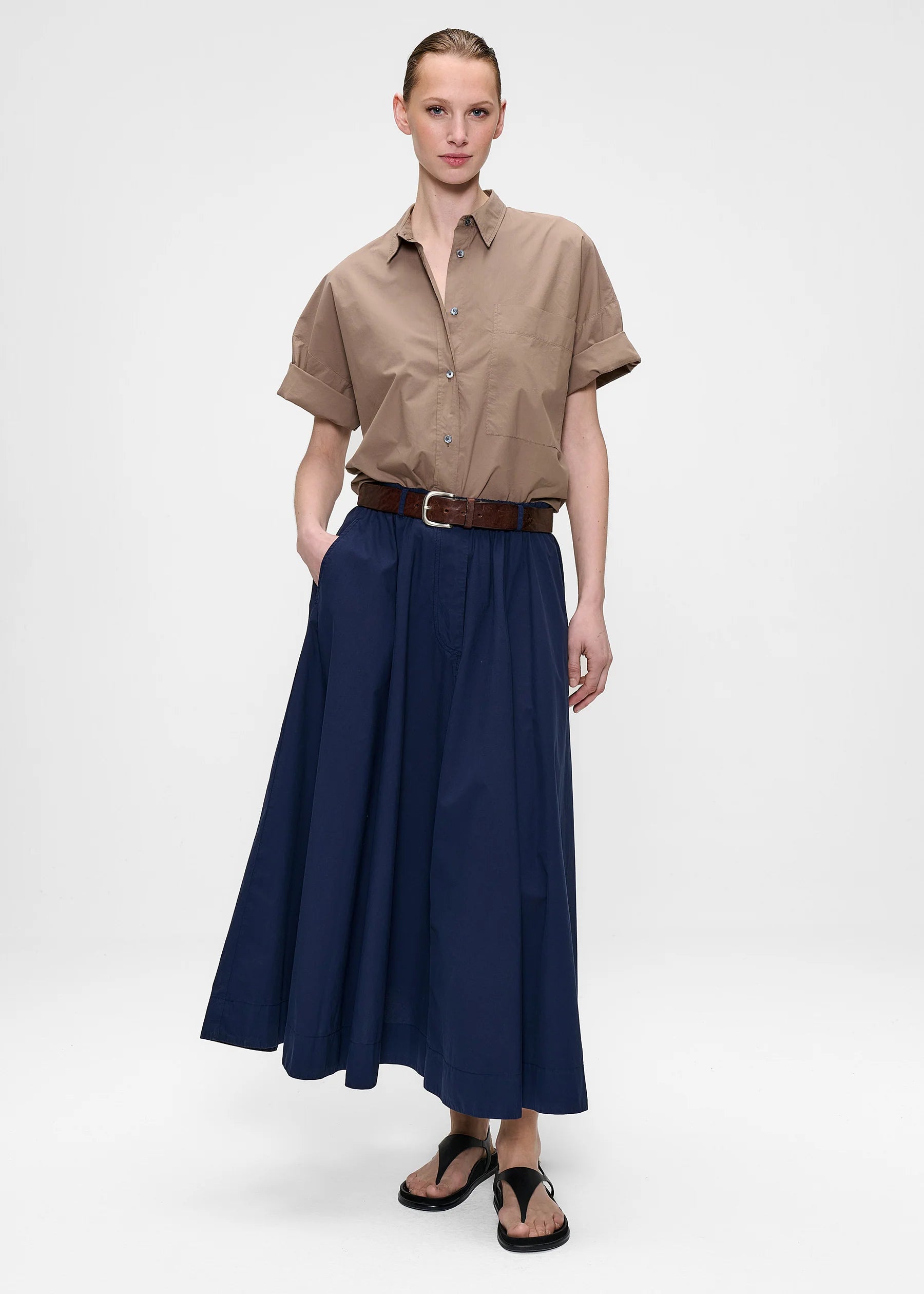 Cotton Poplin long wide skirt