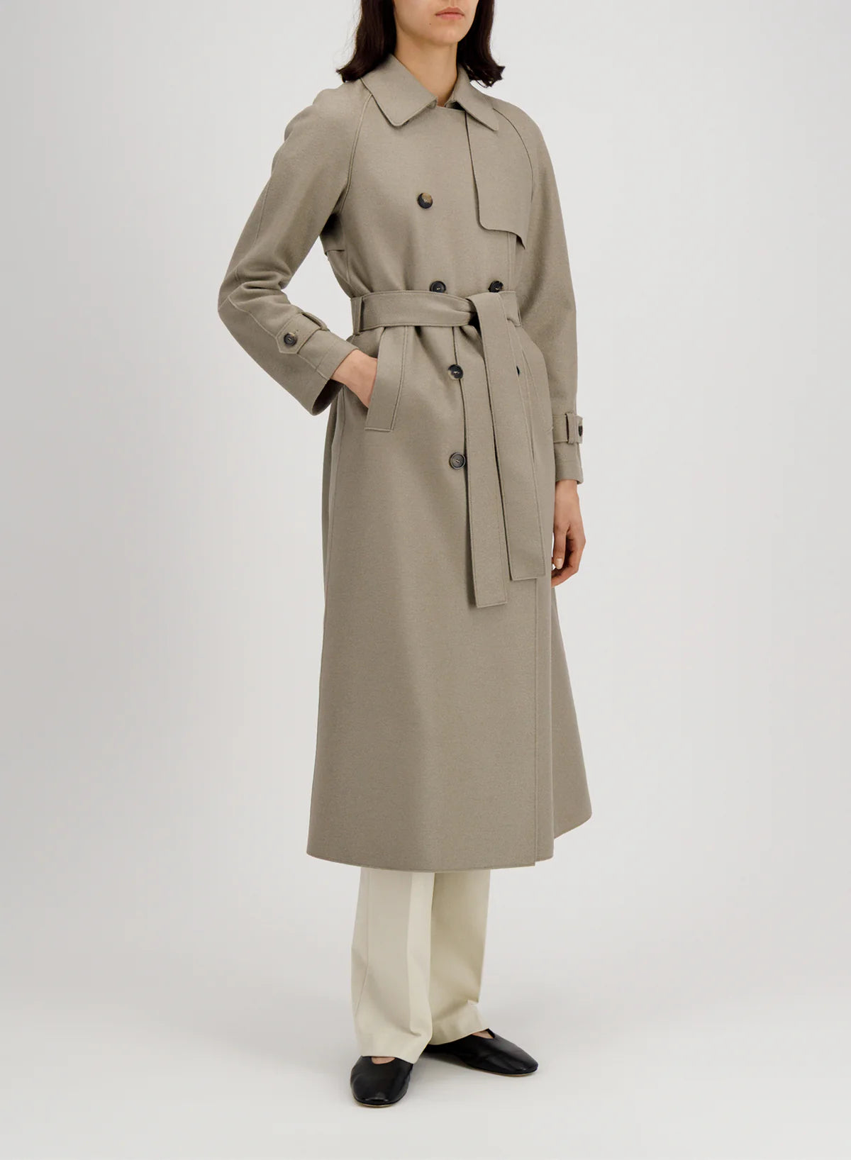 Long raglan trench light pressed wool