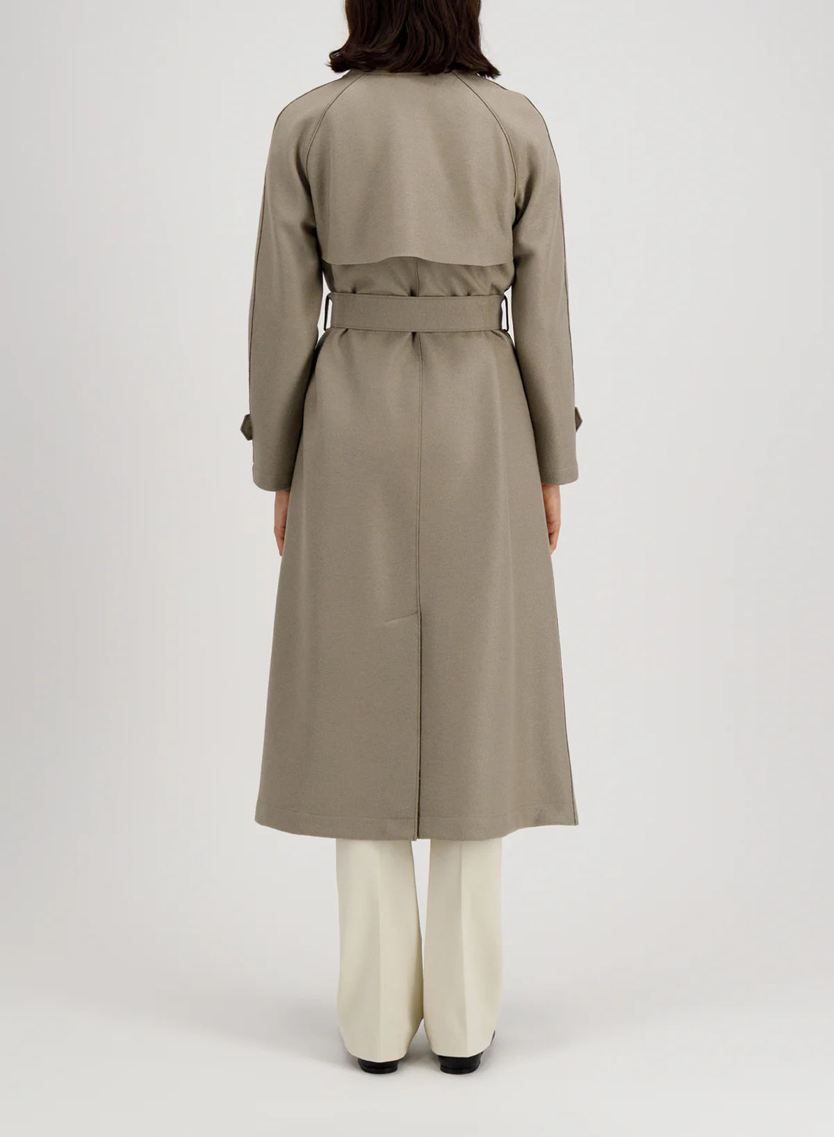 Long raglan trench light pressed wool