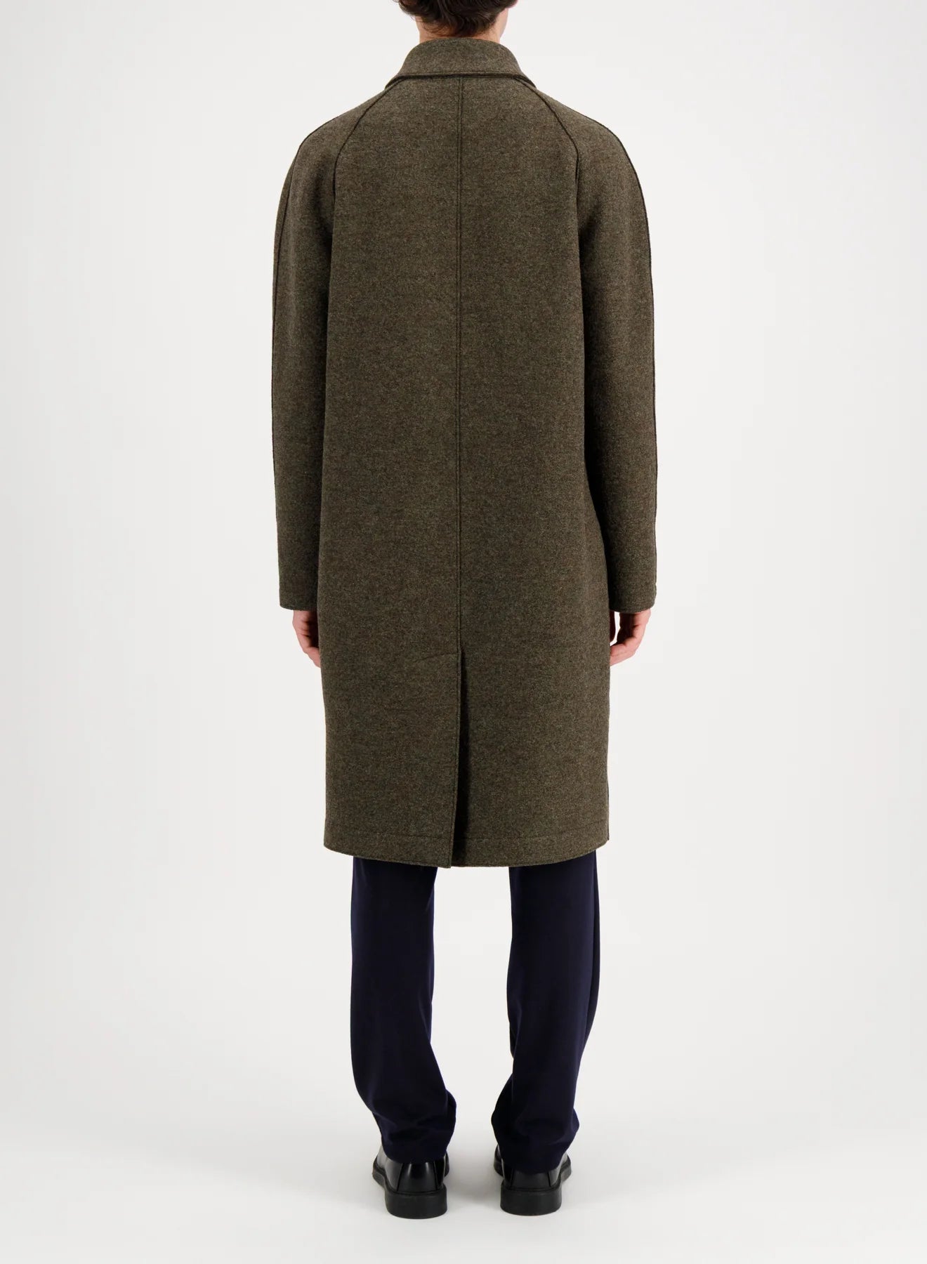 Fly Front Balmacaan Coat - pressed wool