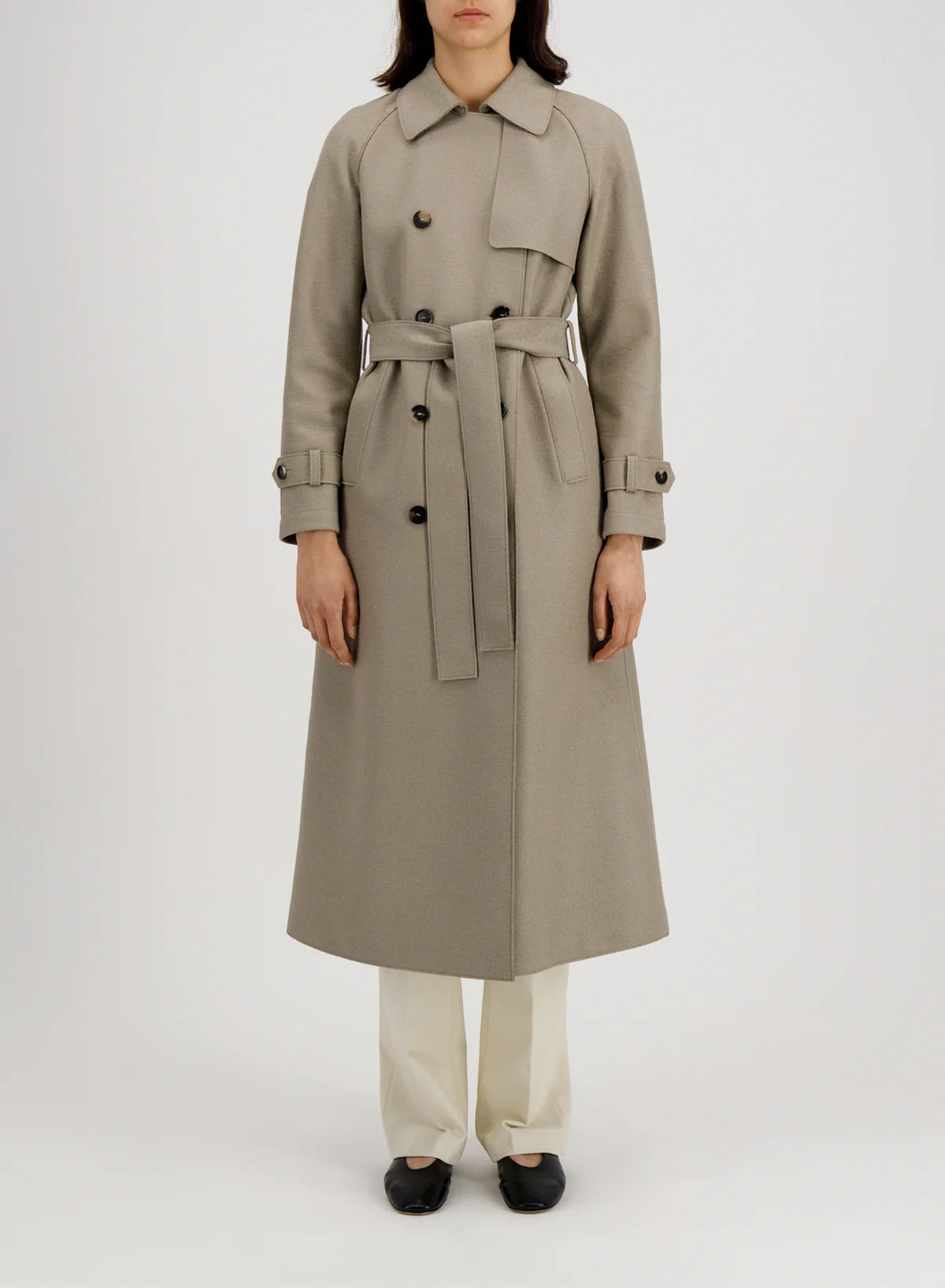 Long raglan trench light pressed wool