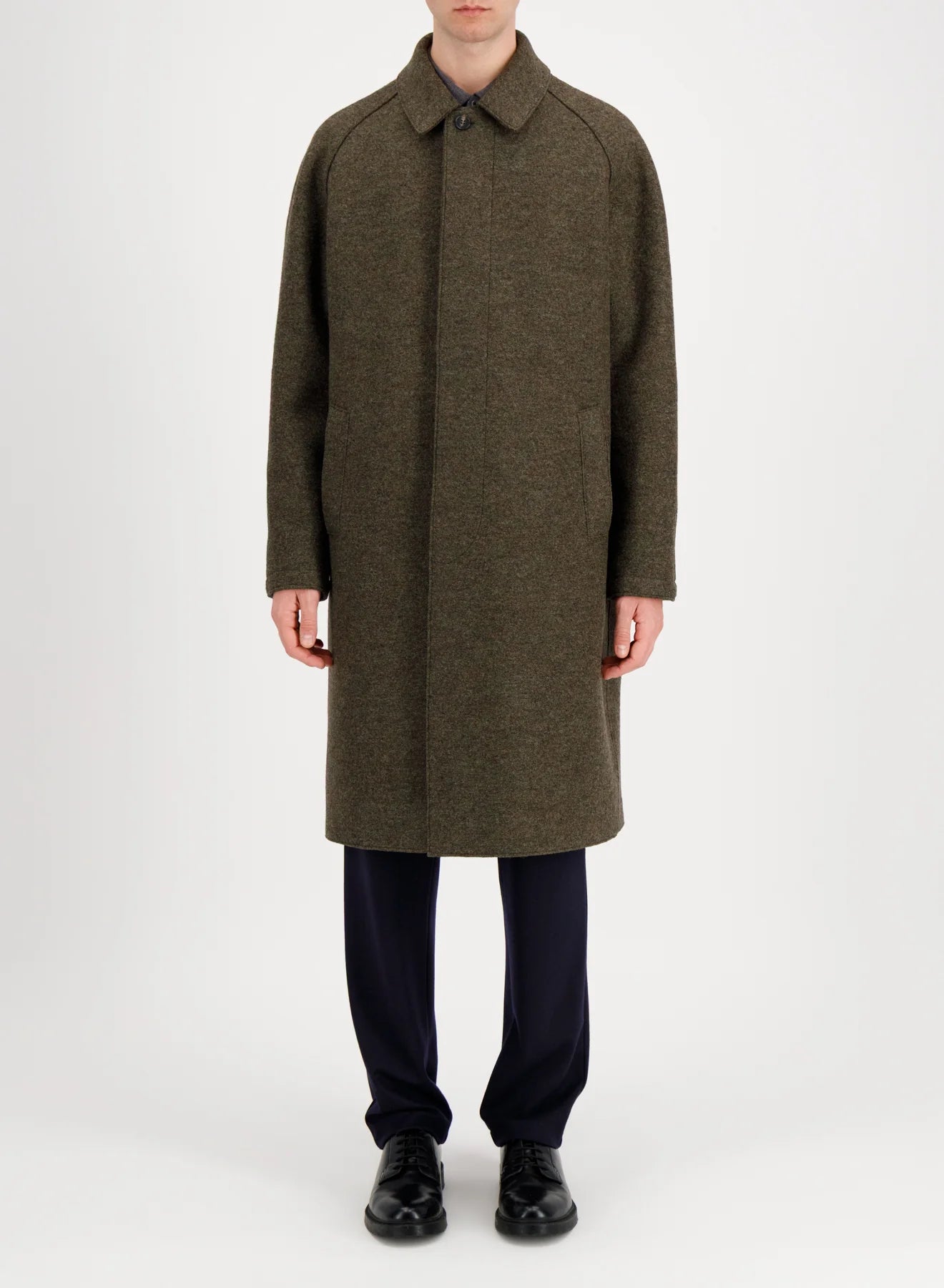 Fly Front Balmacaan Coat - pressed wool