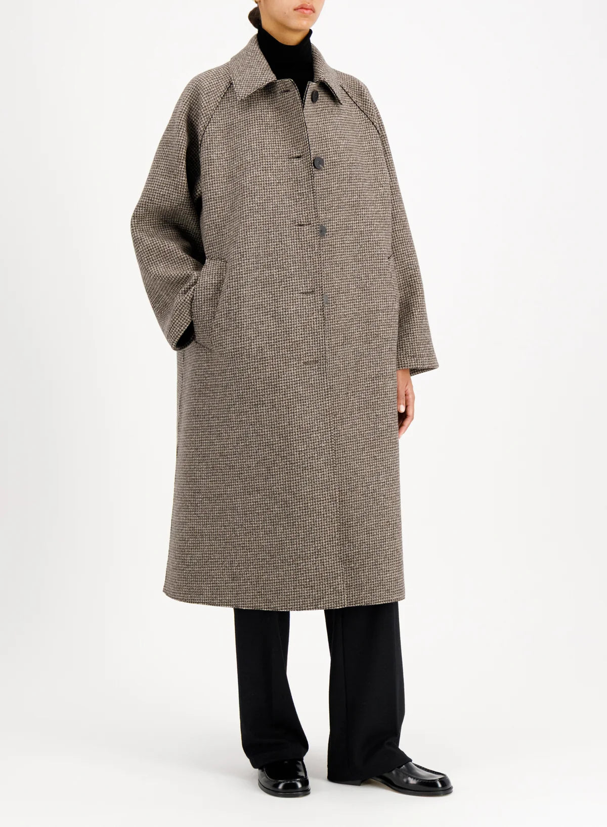 Balmacaan Patterened Coat in Cashmere Blend