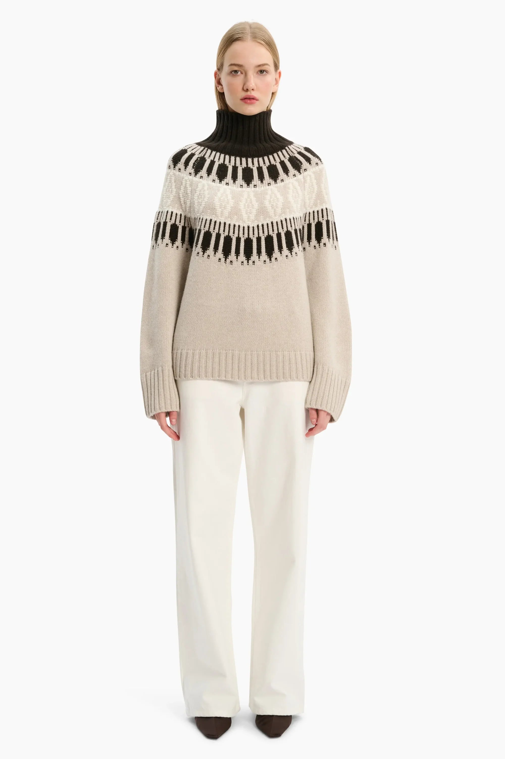 Whistler Sweater - Ivory, Chai & Brown Wood
