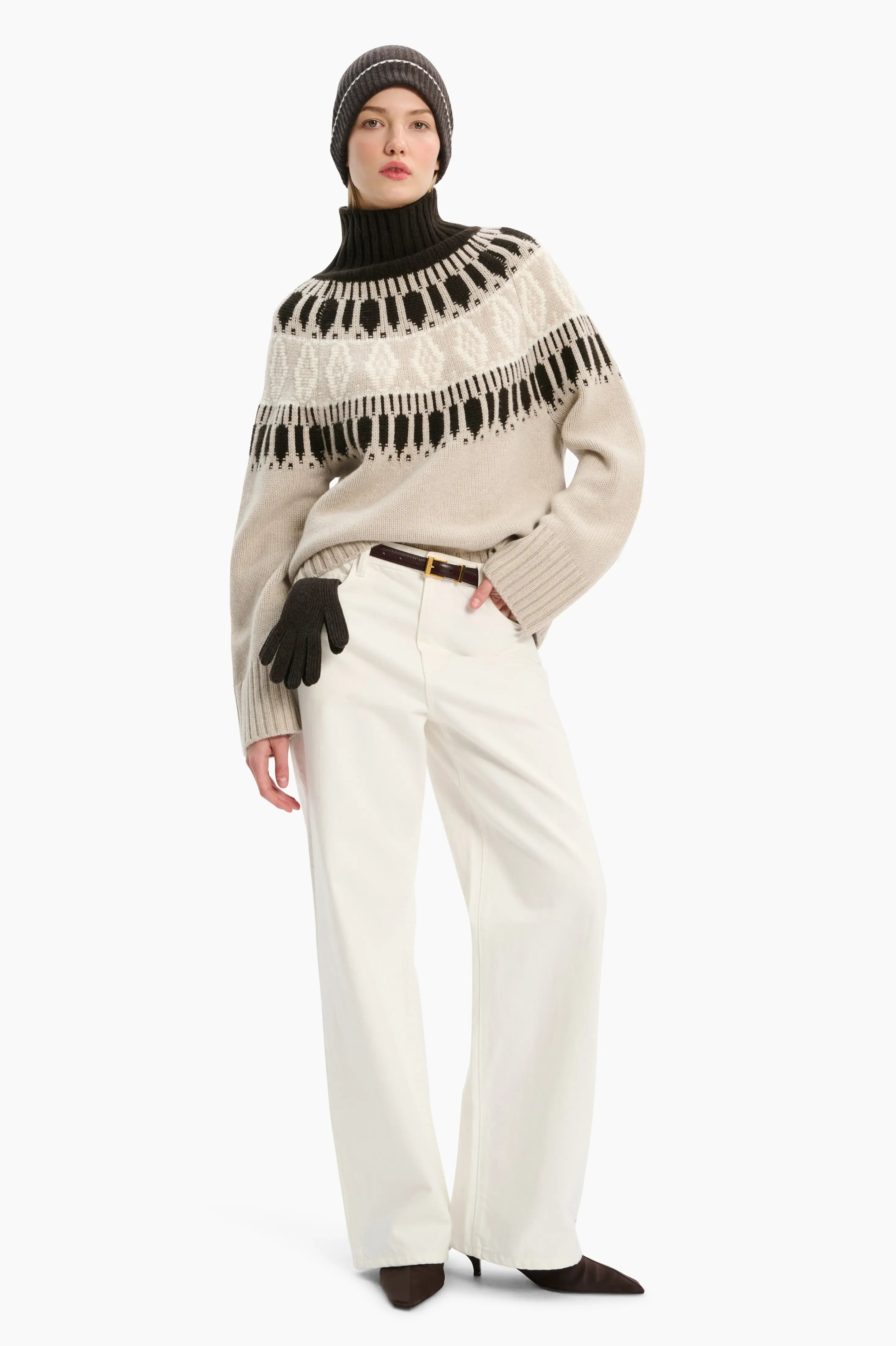 Whistler Sweater - Ivory, Chai & Brown Wood